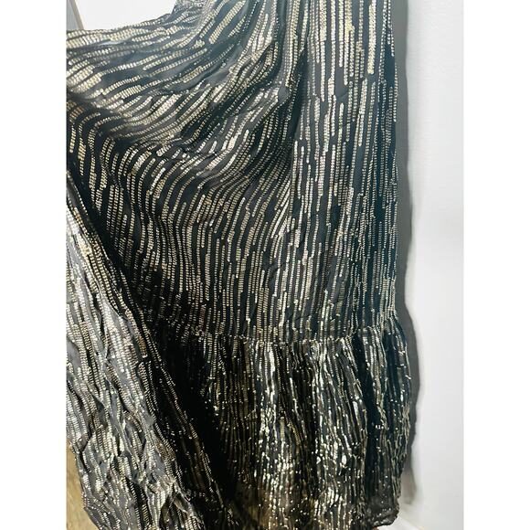 BA&SH Black Gold Metallic V-Neckline Nixon Short Sleeve Maxi Dress Size US 6 - Picture 14 of 16